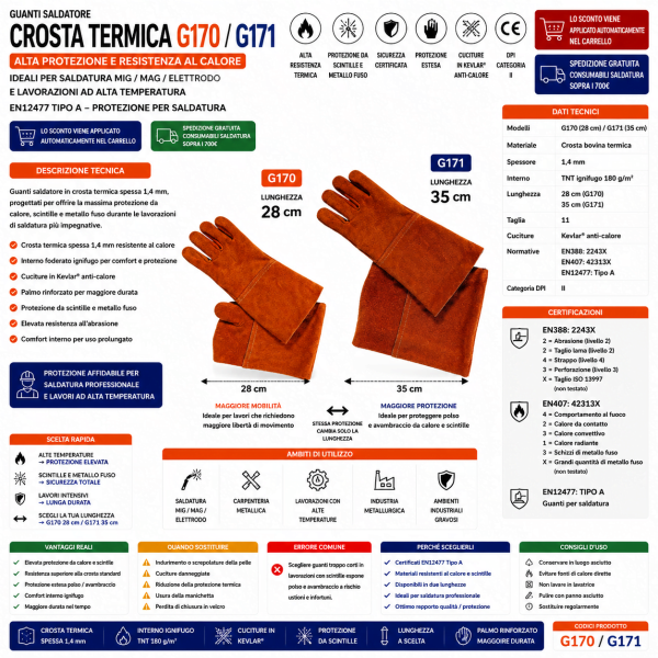 Guanto G171 in crosta termica con fodera TNT ignifuga