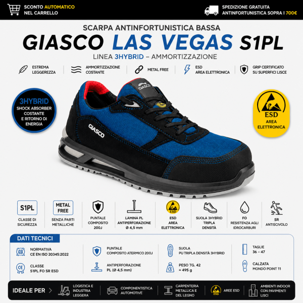 Giasco LAS VEGAS S1PL è una scarpa antinfortunistica bassa ad alte prestazioni