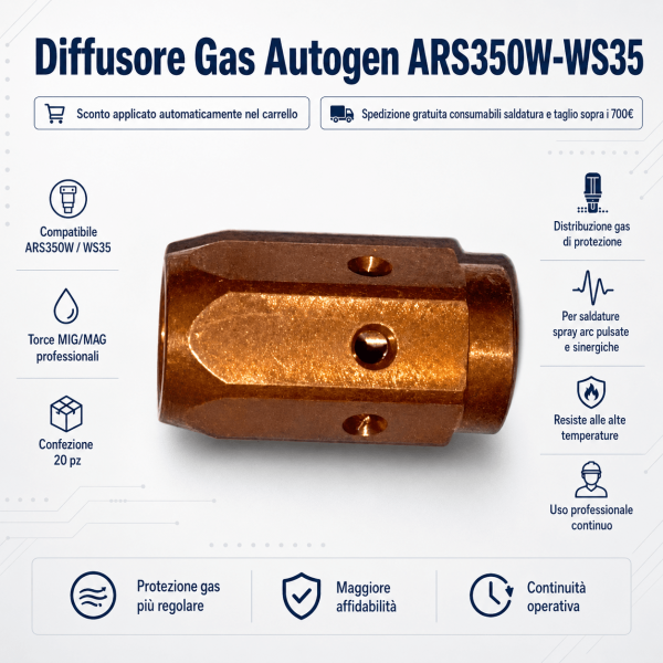 Diffusore Gas Autogen ARS350W-WS35 è un componente tecnico progettato per torce MIG/MAG