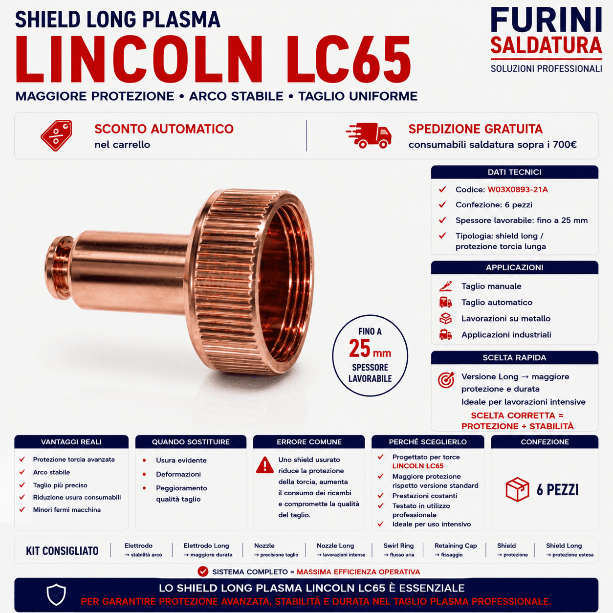 Distanziale lungo per torcia Lincoln LC65