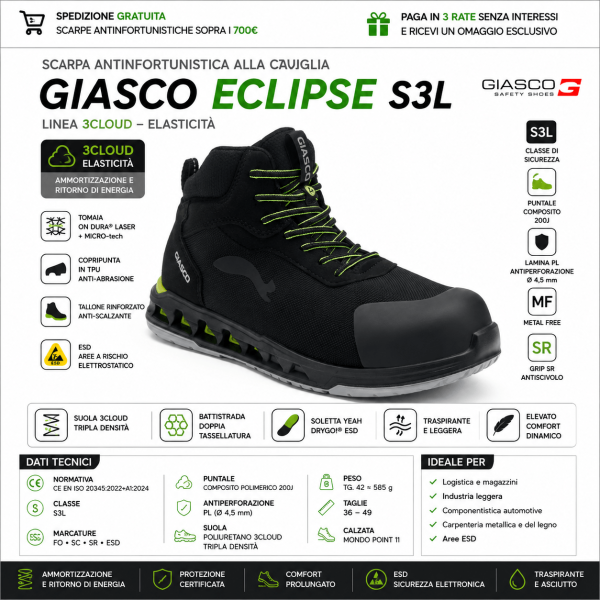 Giasco ECLIPSE S3L rappresentano una delle soluzioni più evolute per chi lavora in ambienti indoor e industriali leggeri