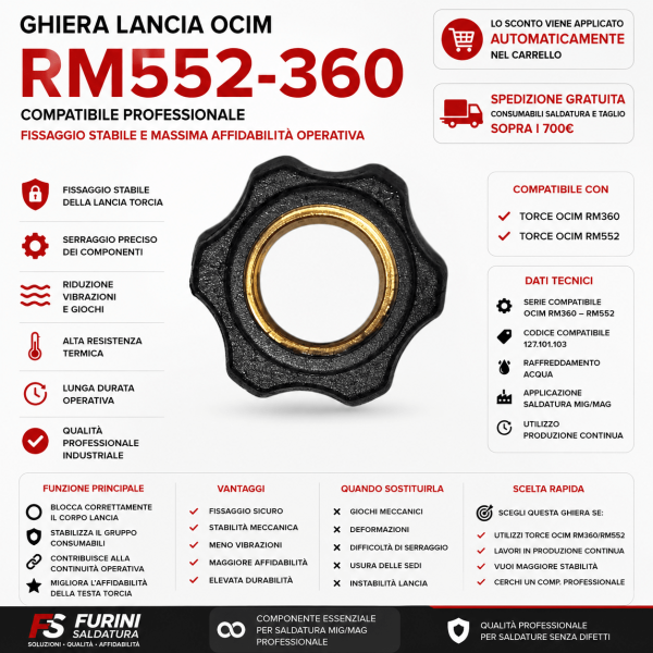 ghiera lancia compatibile OCIM RM552 – RM360 è un componente tecnico professionale