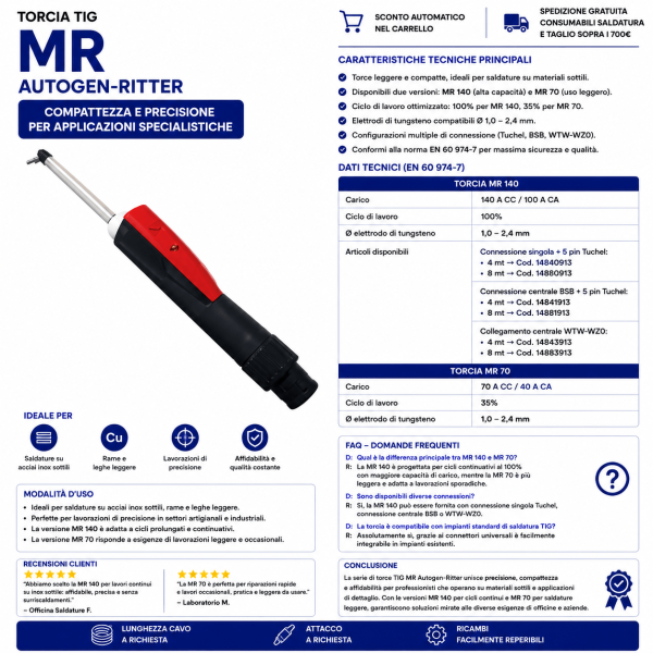 torce TIG MR Autogen-Ritter sono progettate per applicazioni di saldatura