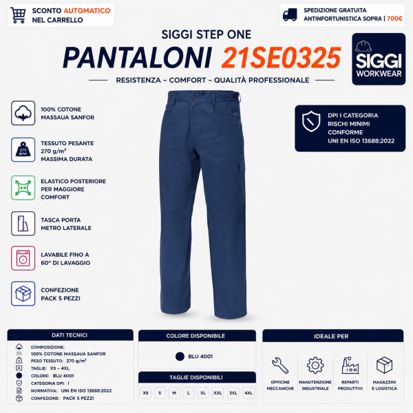 Pantaloni Siggi STEP ONE 21SE0325/00-0058 sono progettati per ambienti produttivi dove sono richiesti resistenza strutturale