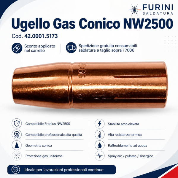 Ugello Gas Conico NL2300-NW2500: prestazioni elevate per saldature