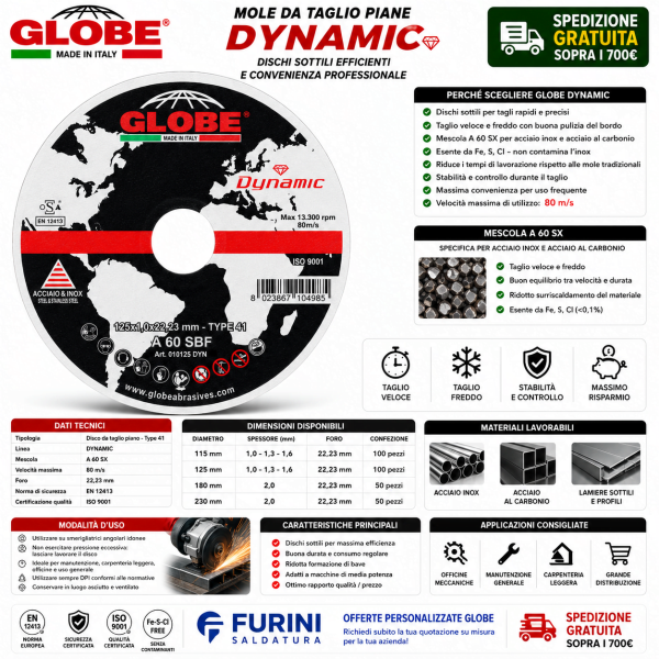 Mola da taglio piana GLOBE DYNAMIC A 60 SX per acciaio e inox