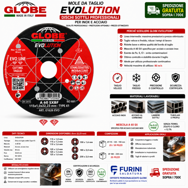 Mola da taglio GLOBE EVOLUTION A 60 SX per acciaio e inox