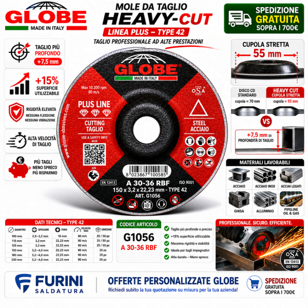 Mola da taglio GLOBE PLUS HEAVY CUT Type 42 per acciaio inox e ghisa