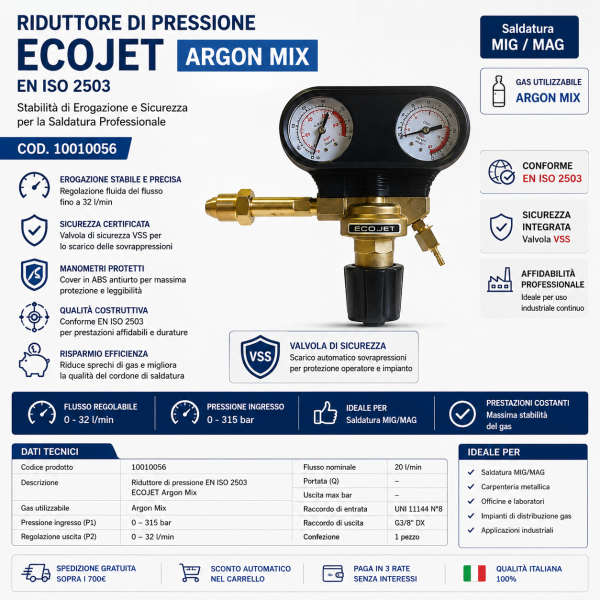 Riduttore Pressione Argon Mix ECOJET