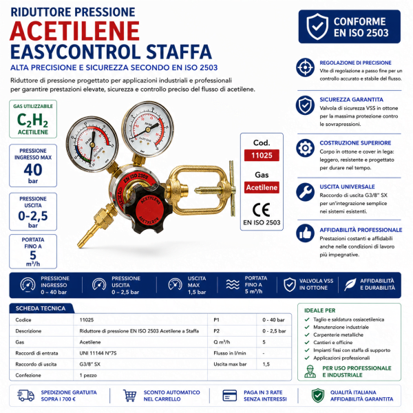 Riduttore Pressione Acetilene EASYCONTROL Staffa