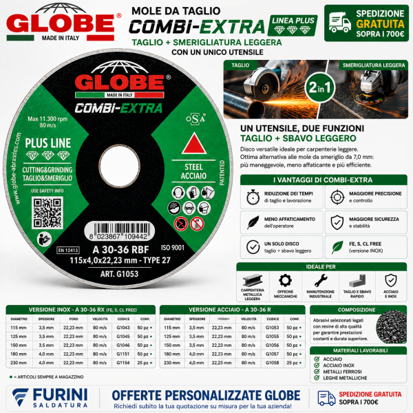Mola COMBI EXTRA GLOBE per taglio e smerigliatura leggera di acciaio e inox