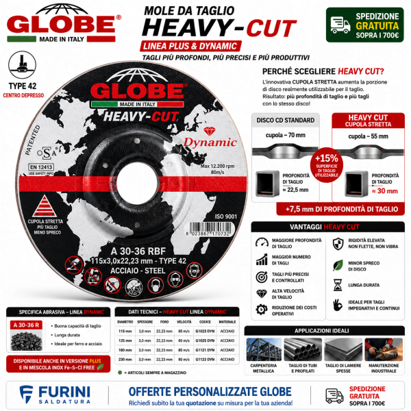 Mola HEAVY CUT GLOBE Type 42 3 mm per taglio profondo acciaio