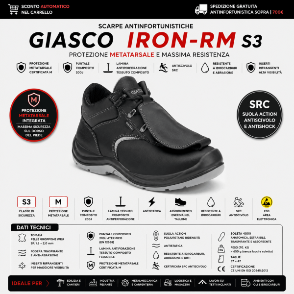 Giasco IRON-RM S3 M SRC [AC068DRM] sono progettate per garantire massima protezione