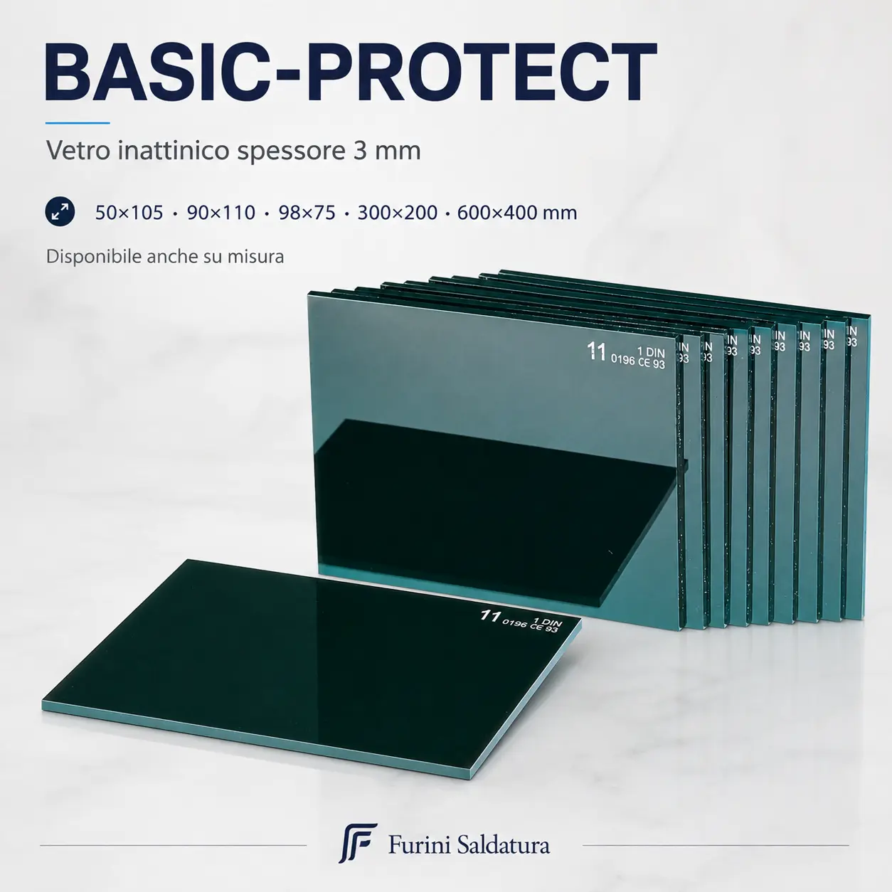 Vetro inattinico BASIC-PROTECT spessore 3 mm disponibile standard e su misura