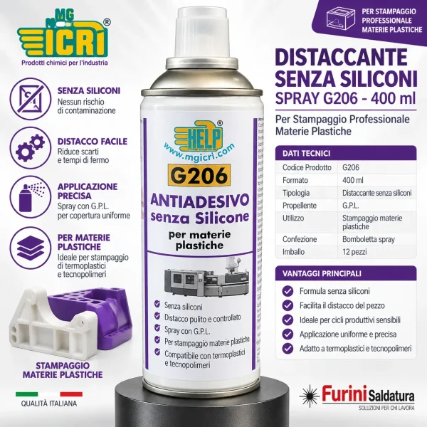 Distaccante senza siliconi MG ICRI G206 spray 400 ml per stampaggio materie plastiche