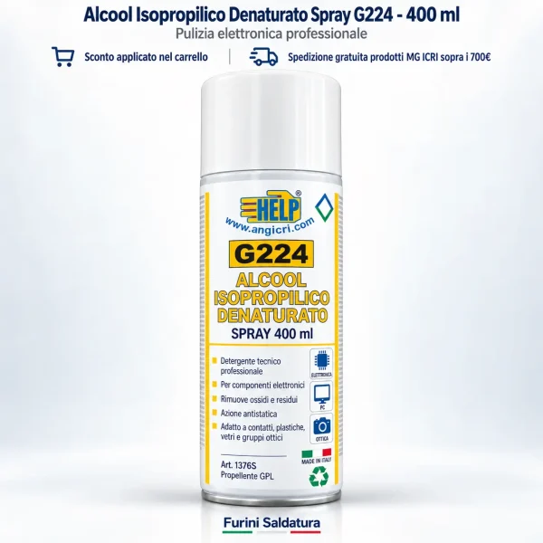 Alcool isopropilico denaturato MG ICRI G224 spray 400 ml e fustino 5 litri