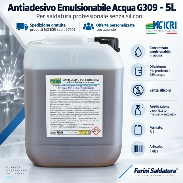 Antiadesivo emulsionabile acqua MG ICRI G309 concentrato 5 litri senza siliconi