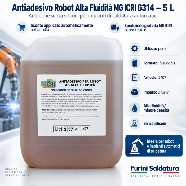 Antiadesivo robot alta fluidità MG ICRI G314 fustino 5 litri senza siliconi