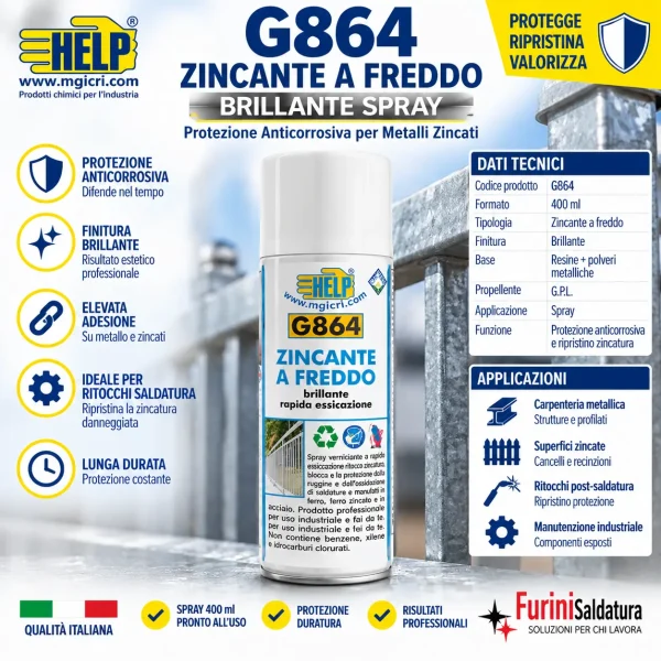 Zincante a freddo brillante MG ICRI G864 spray per protezione e ritocco superfici zincate