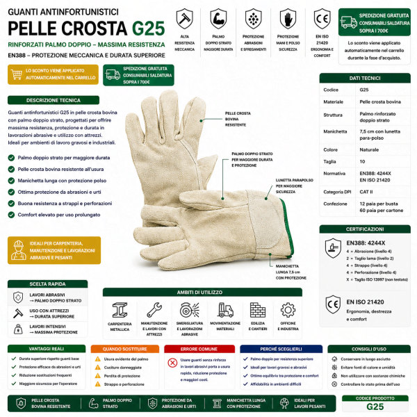 Guanti antinfortunistici G25 in pelle crosta