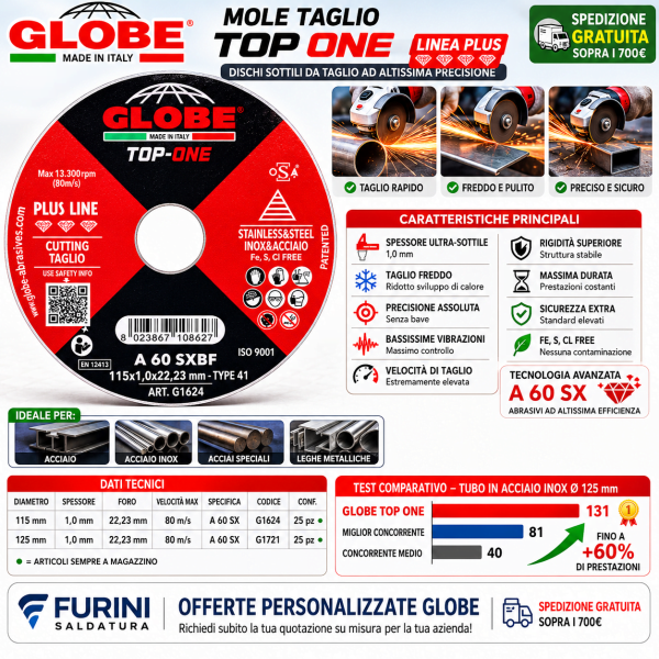 Mola taglio TOP ONE GLOBE A 60 SX 1 mm per acciaio e inox