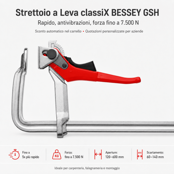 Strettoio a leva classiX BESSEY GSH serraggio rapido fino a 7500 N