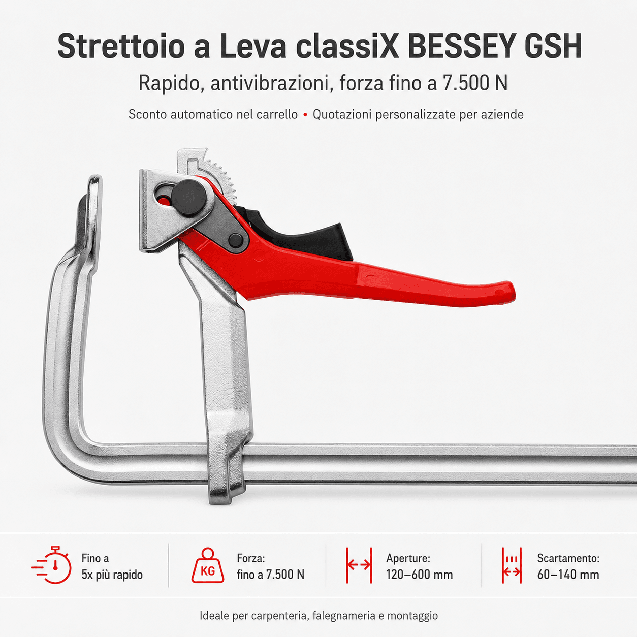 Strettoio a leva classiX BESSEY GSH serraggio rapido fino a 7500 N