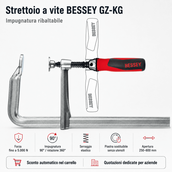 Strettoio a vite BESSEY GZ-KG in acciaio con impugnatura ribaltabile 90 gradi