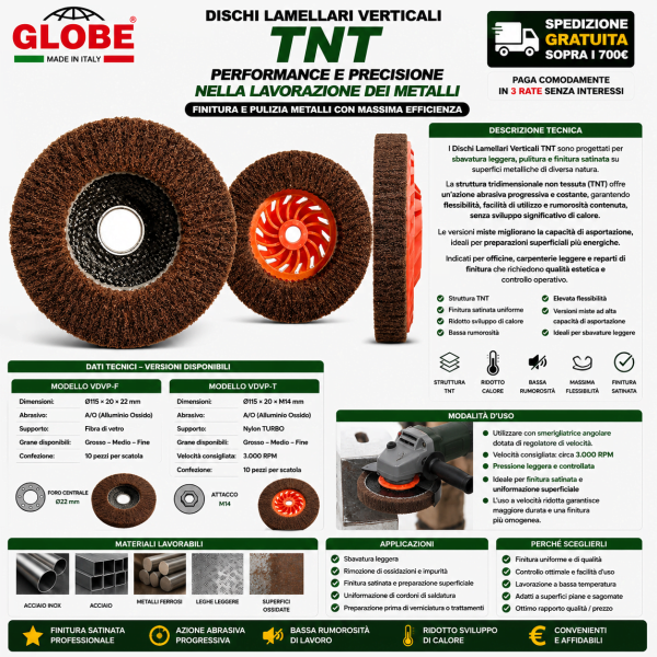 Disco lamellare verticale TNT per finitura satinata metalli