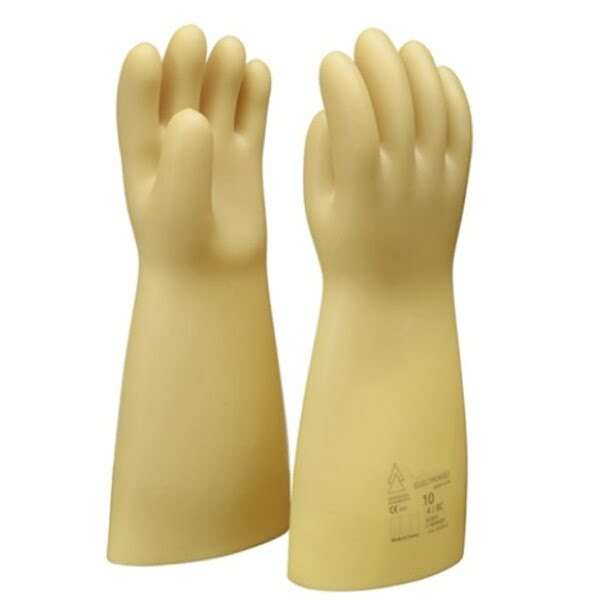 Guanti Lattice Naturale Isolanti G1501-2-3, ideali per elettricisti e professionisti che lavorano con apparecchiature ad alta tensione.