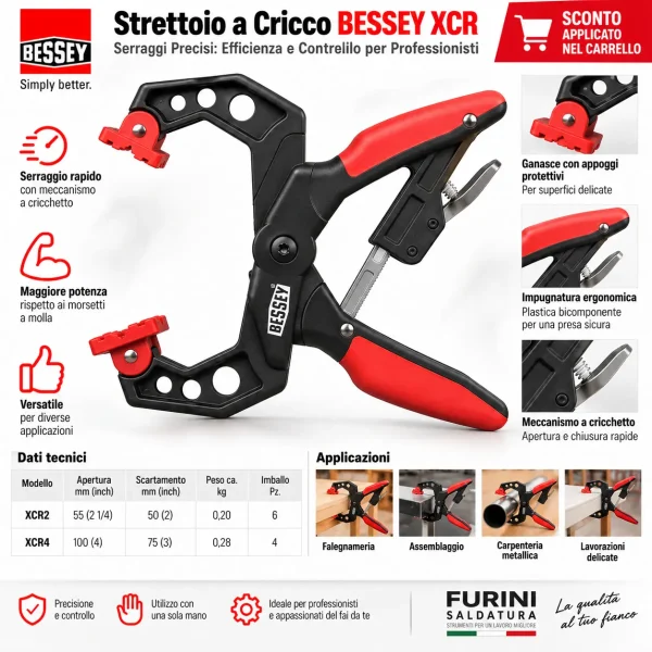 Strettoio a cricco BESSEY XCR per serraggio rapido modelli XCR2 e XCR4