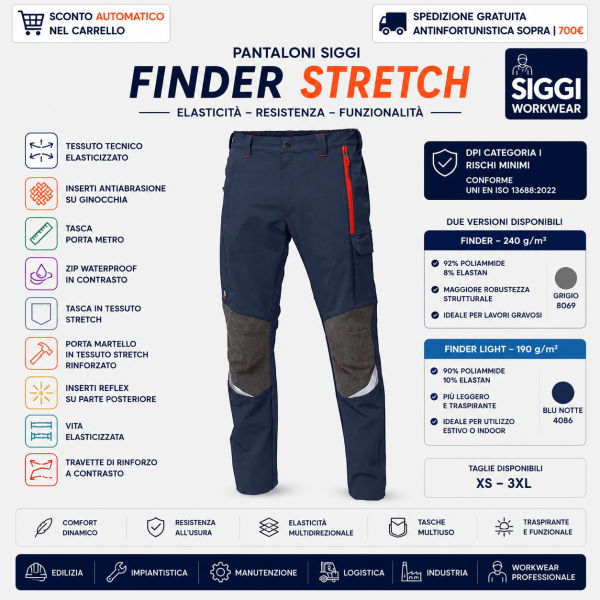 Pantaloni Siggi FINDER 71PA1234 rappresentano una soluzione tecnica avanzata per professionisti che necessitano elasticità strutturale