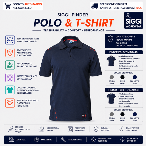 Siggi FINDER Polo e T-Shirt è progettata per ambienti professionali dinamici