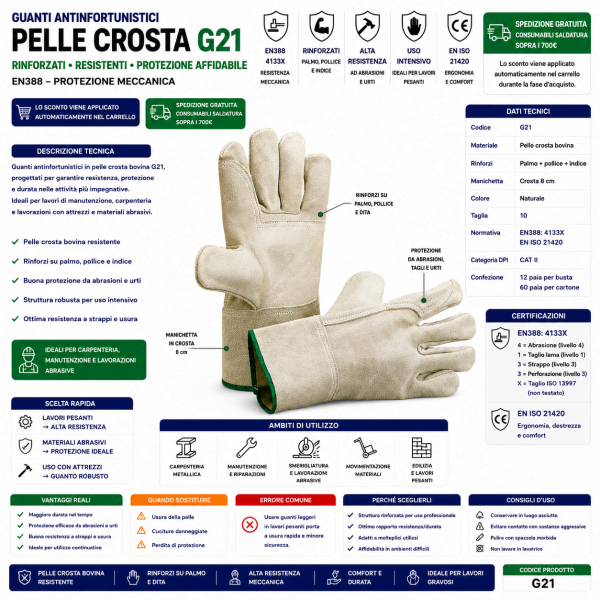 Guanti antinfortunistici in pelle crosta bovina G21