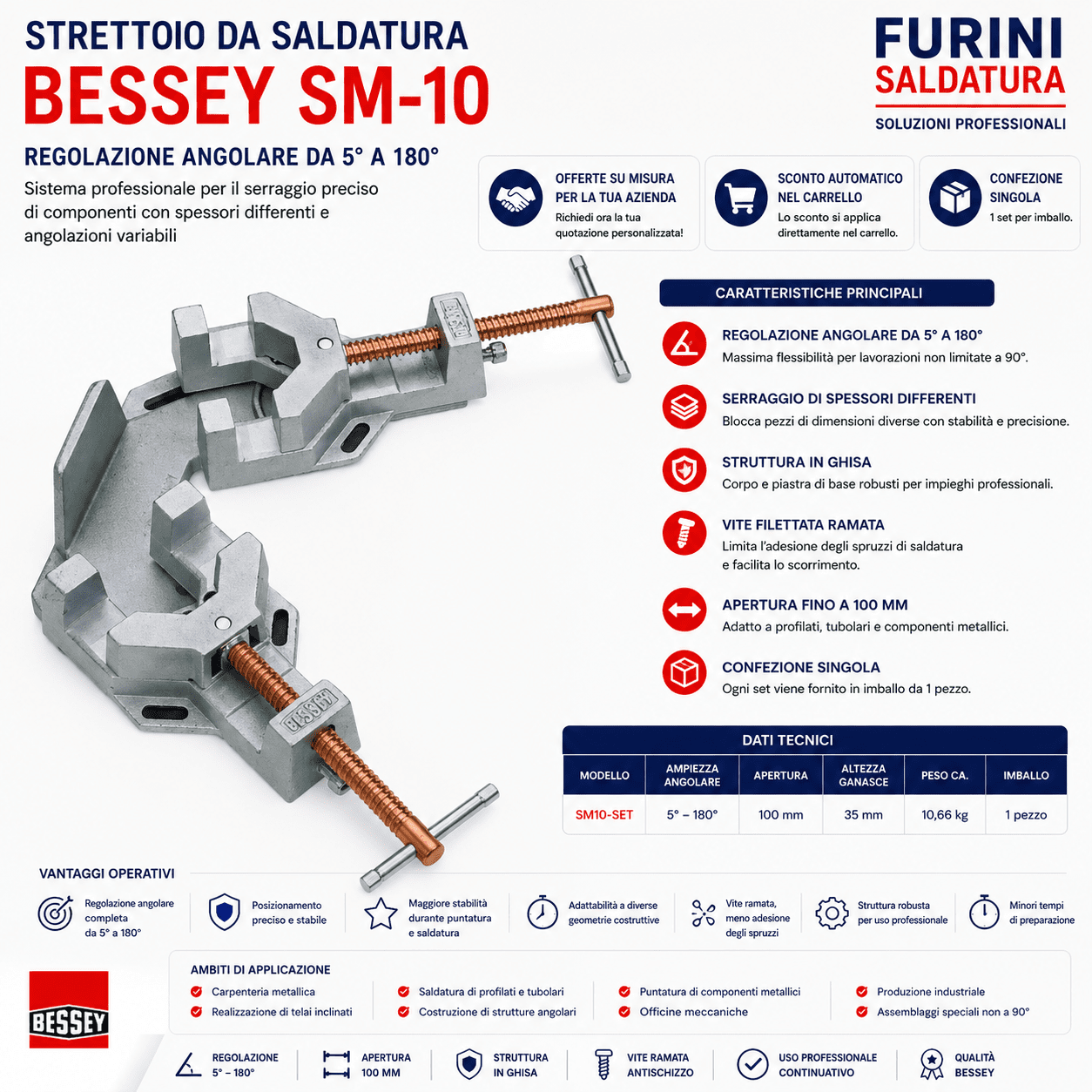 Strettoio da saldatura BESSEY SM-10 regolabile da 5 a 180 gradi