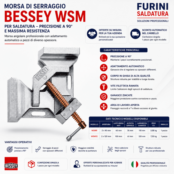 Morsa di serraggio BESSEY WSM a 90 gradi per saldatura di profilati e tubolari