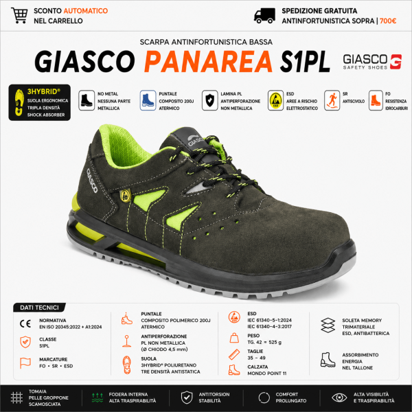scarpa antinfortunistica bassa Giasco S1PL è progettata per ambienti professionali dinamici che richiedono leggerezza