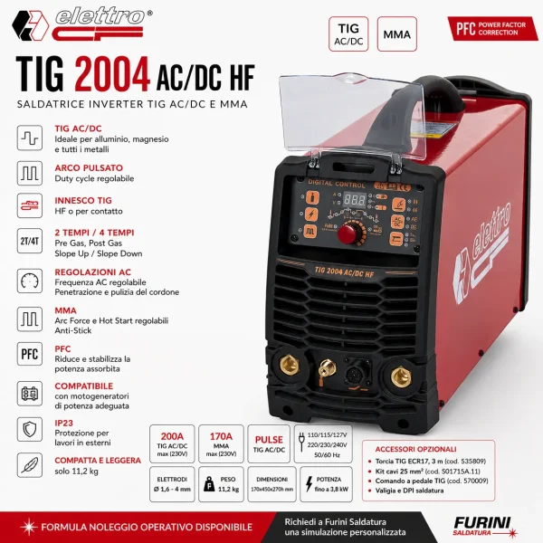 Saldatrice TIG AC DC Elettro C.F. TIG 2004 AC/DC HF 200A