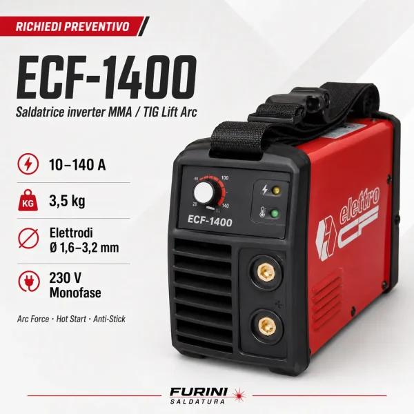 Saldatrice inverter Elettro C.F. ECF-1400 MMA TIG Lift Arc 140 A portatile