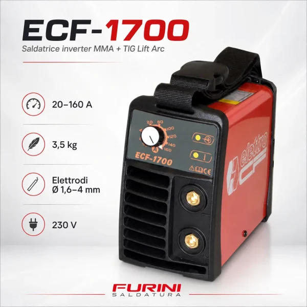 Saldatrice inverter Elettro C.F. ECF-1700 MMA TIG Lift Arc 160 A per elettrodi fino a 4 mm