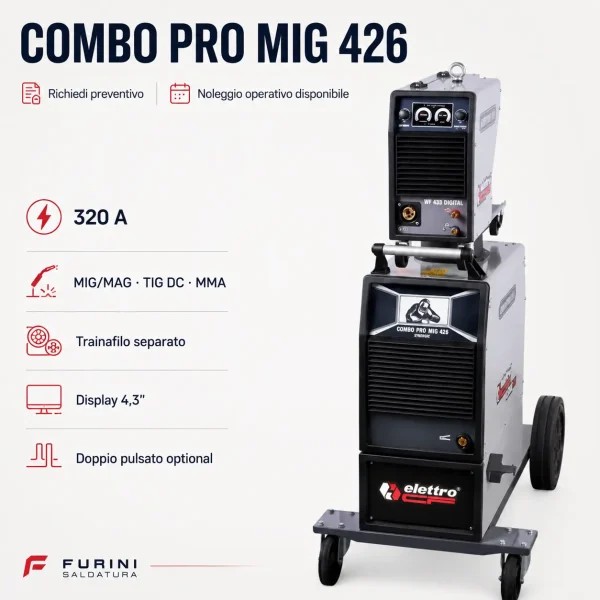 Saldatrice Elettro CF COMBO PRO MIG 426 320 A multiprocesso con trainafilo separato