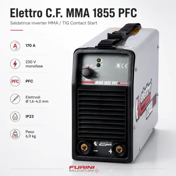 Saldatrice inverter Elettro C.F. MMA 1855 PFC 170A per MMA e TIG