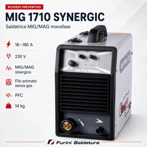 Saldatrice Elettro CF MIG 1710 SYNERGIC 180 A monofase PFC per filo pieno e animato