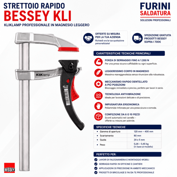 Strettoio a leva BESSEY KliKlamp KLI in magnesio forza serraggio 1200 N