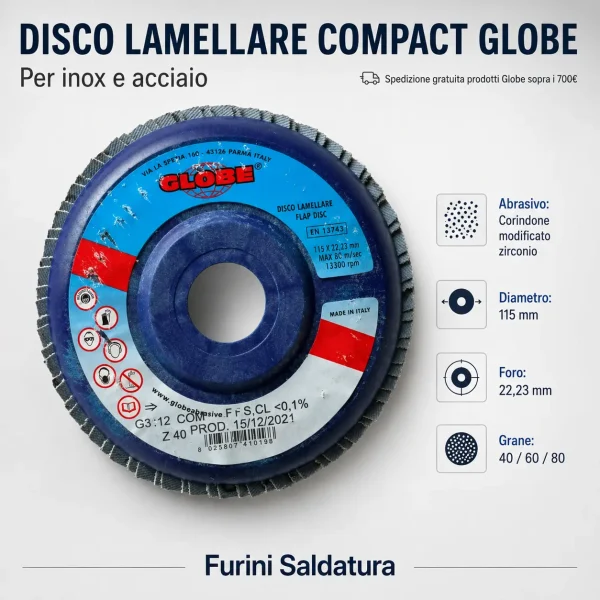 Disco lamellare COMPACT GLOBE 115 mm in zirconio per acciaio e inox