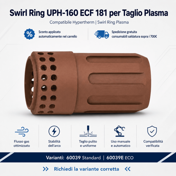 Swirl Ring UPH-160 ECF-181 diffusore gas plasma compatibile sistema Hypertherm