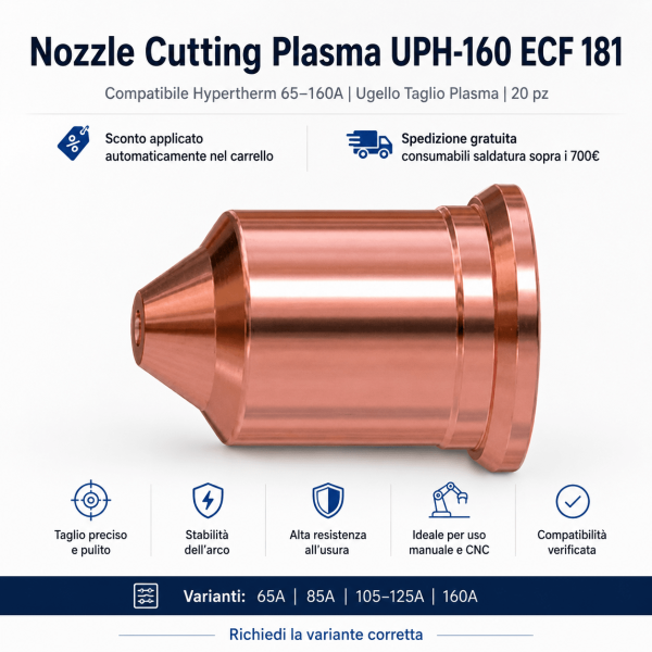 Nozzle Cutting UPH-160 ECF-181 ugello plasma 65-160A compatibile sistema Hypertherm