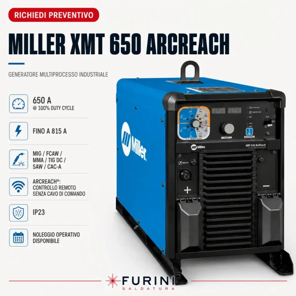 Miller XMT 650 ArcReach generatore multiprocesso industriale 650 A duty cycle 100%