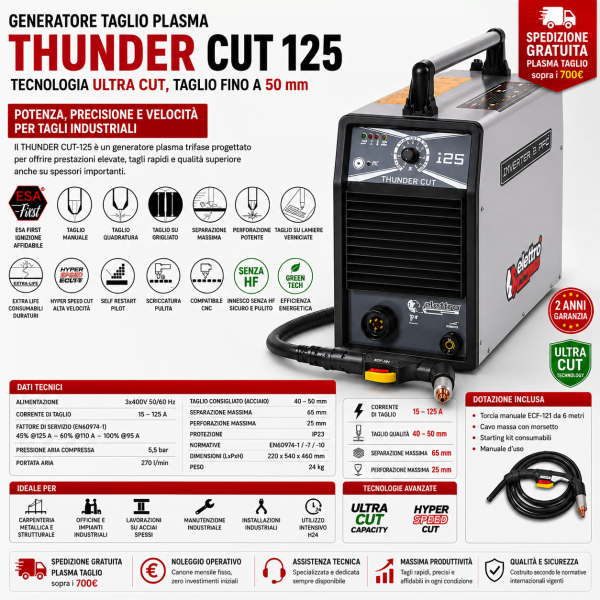 Thunder Cut 125 Elettro C.F. plasma 125A per taglio fino a 50 mm