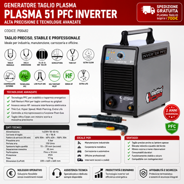 Plasma 51 PFC Elettro C.F. 50A per taglio e scriccatura plasma